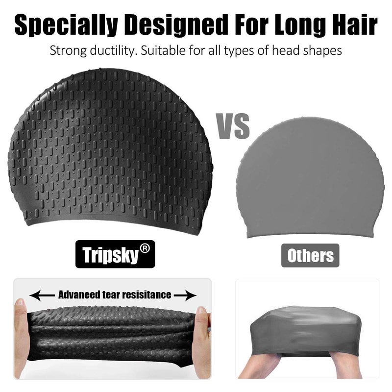 Tripsky Silicone Swim Cap,Comfortable Bathing Cap Ideal for Curly Short Medium Long Hair, Swimming Cap for Women and Men, Shower Caps Keep Hairstyle Unchanged (Black) - Image 5